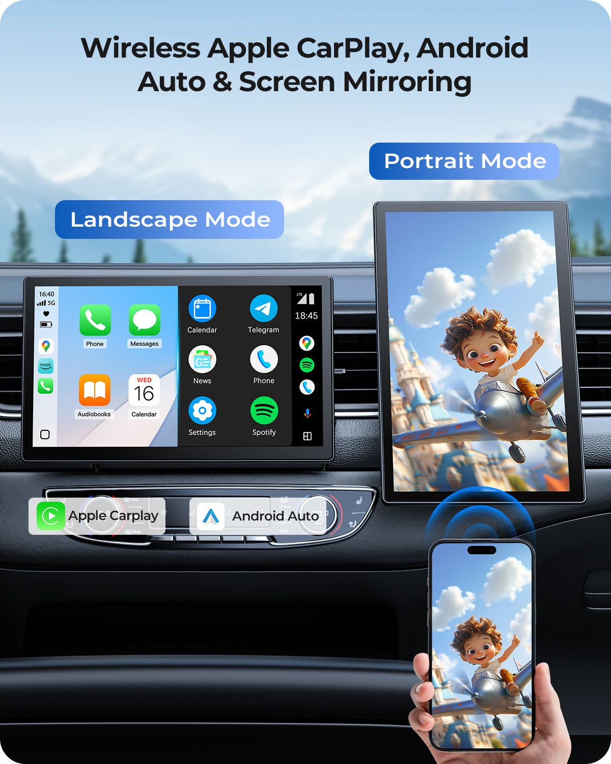 Krunia RC07 9 Inch Carplay/Android Auto Screen for Car