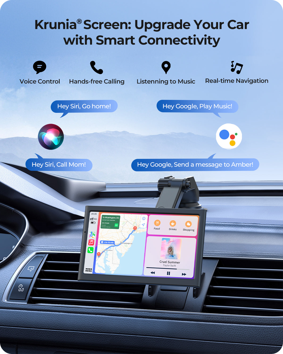 Krunia T95 7 Inch Carplay/Android Auto Screen for Car