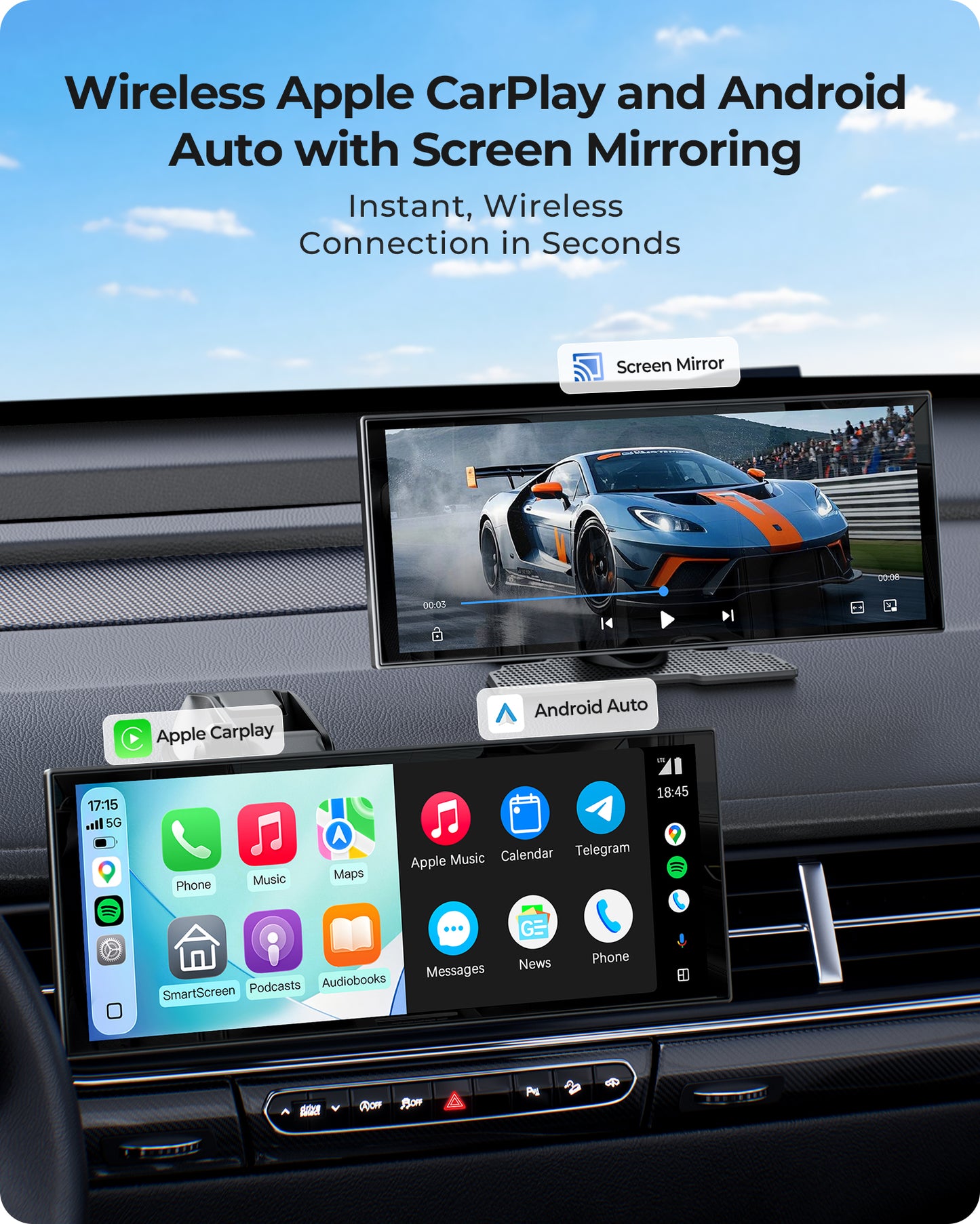 Krunia T52 10.26 Inch Carplay/Android Auto Fully Laminated Screen for Car with Dash Cam