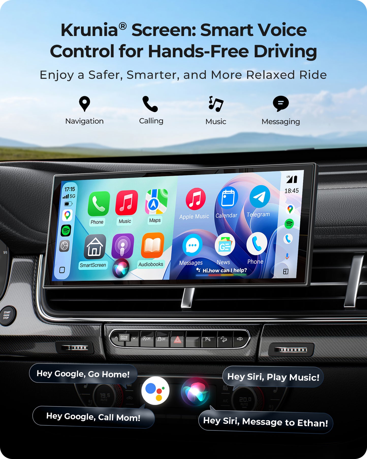 Krunia T52 10.26 Inch Carplay/Android Auto Fully Laminated Screen for Car with Dash Cam