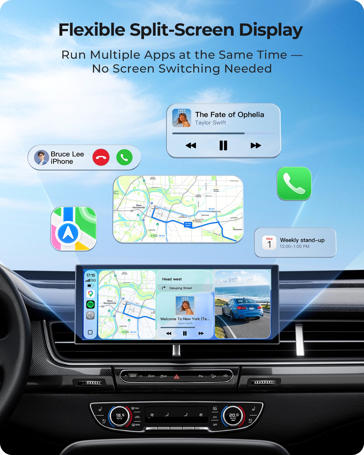 Krunia T52 10.26 Inch Carplay/Android Auto Fully Laminated Screen for Car with Dash Cam