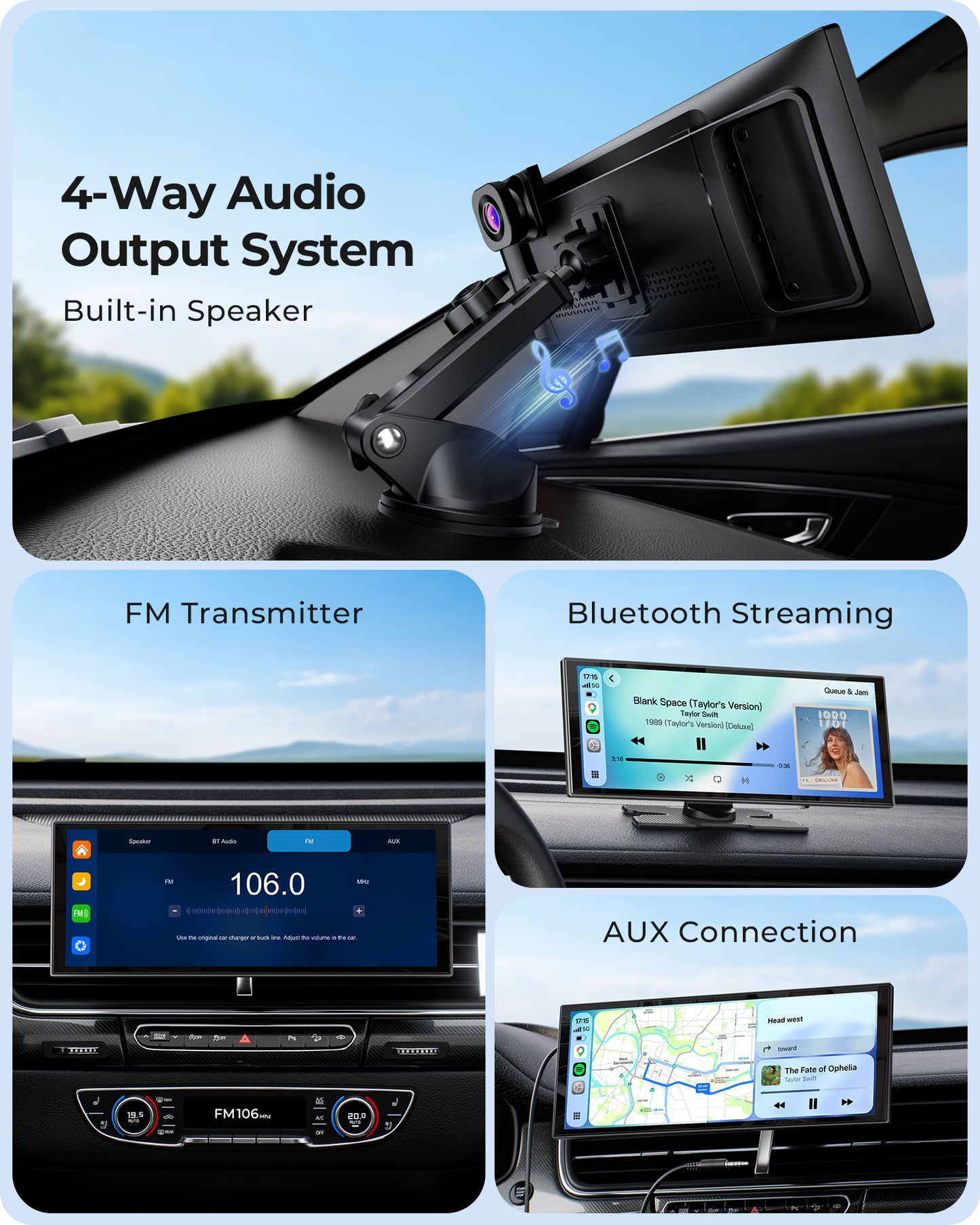 Krunia T52 10.26 Inch Carplay/Android Auto Fully Laminated Screen for Car with Dash Cam