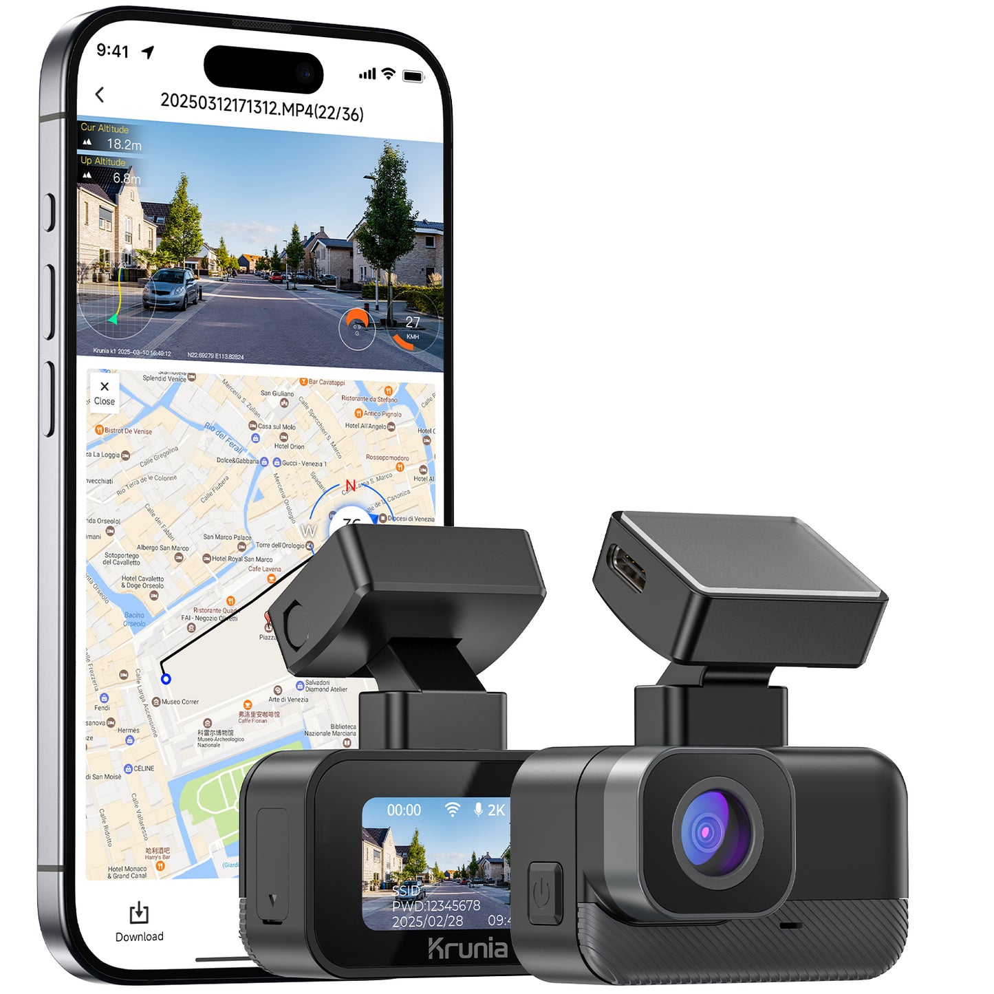 Krunia K1 2K Wi-Fi Dash Cam