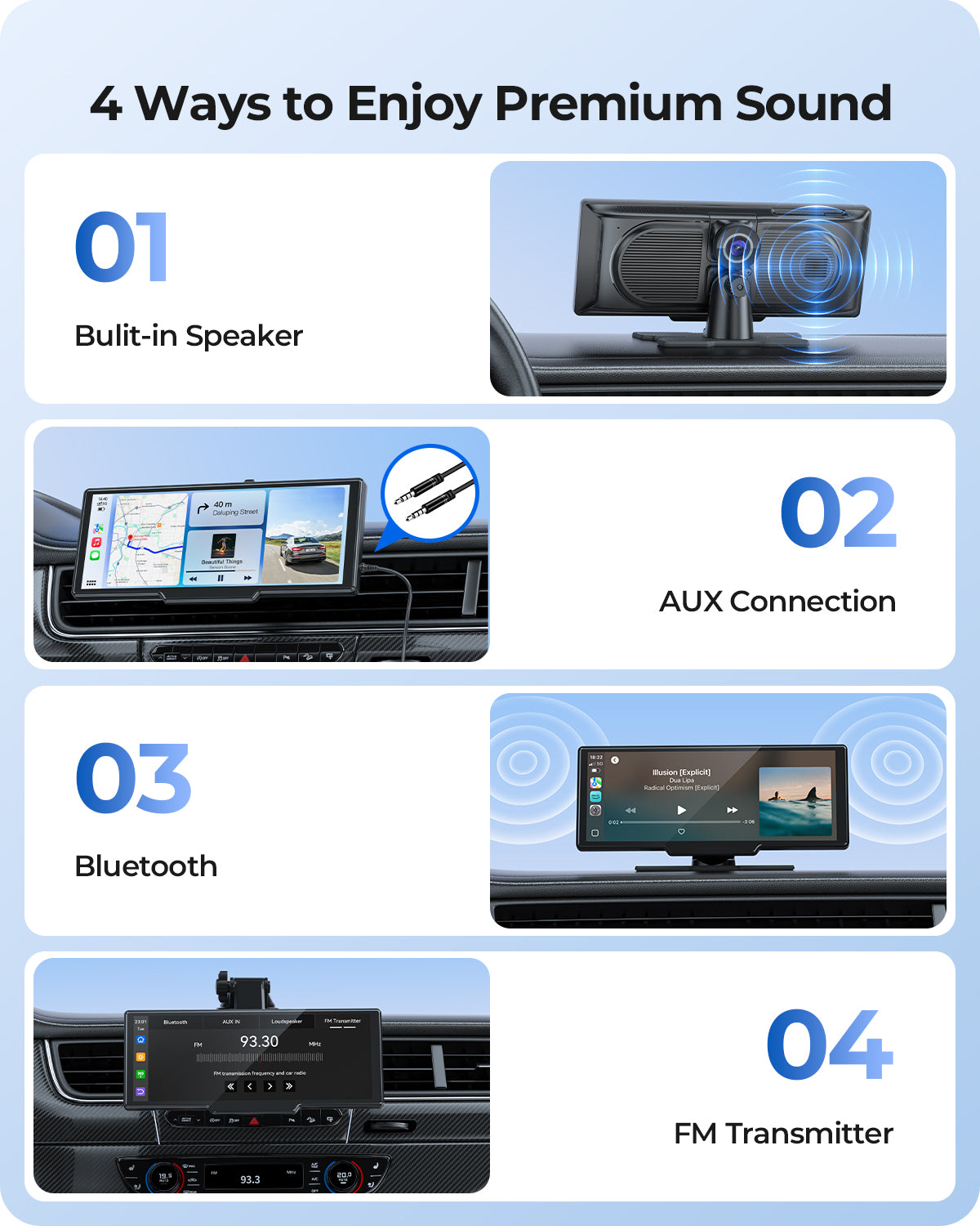 Krunia T93 9.26 Inch Carplay/Android Auto Screen for Car with Dash Cam