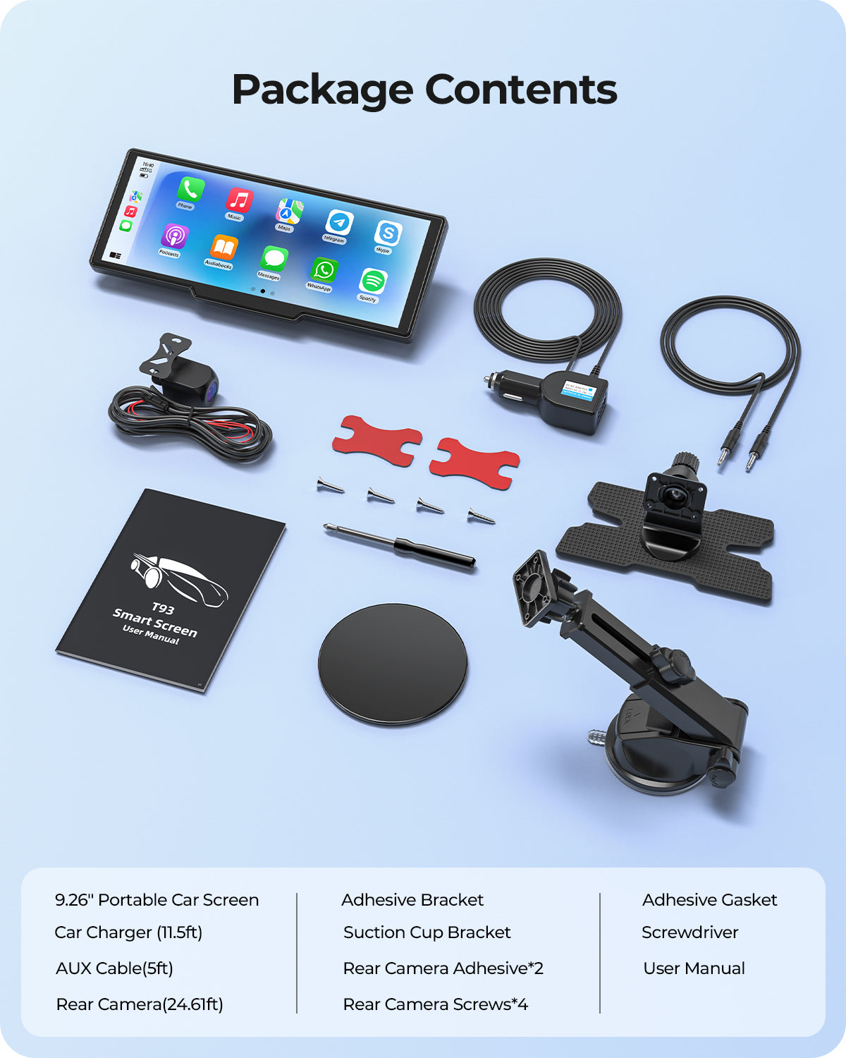 Krunia T93 9.26 Inch Carplay/Android Auto Screen for Car with Dash Cam