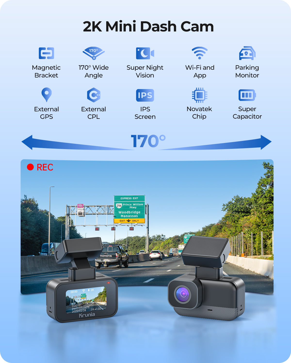 Krunia K1 2K Wi-Fi Dash Cam