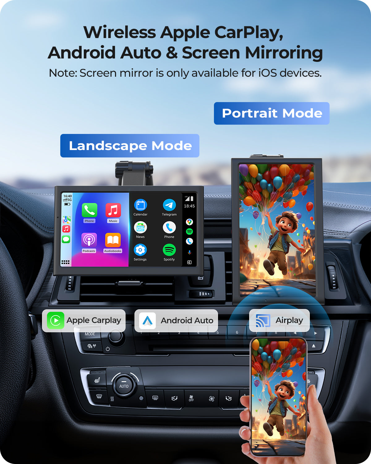 Krunia T95 7 Inch Carplay/Android Auto Screen for Car
