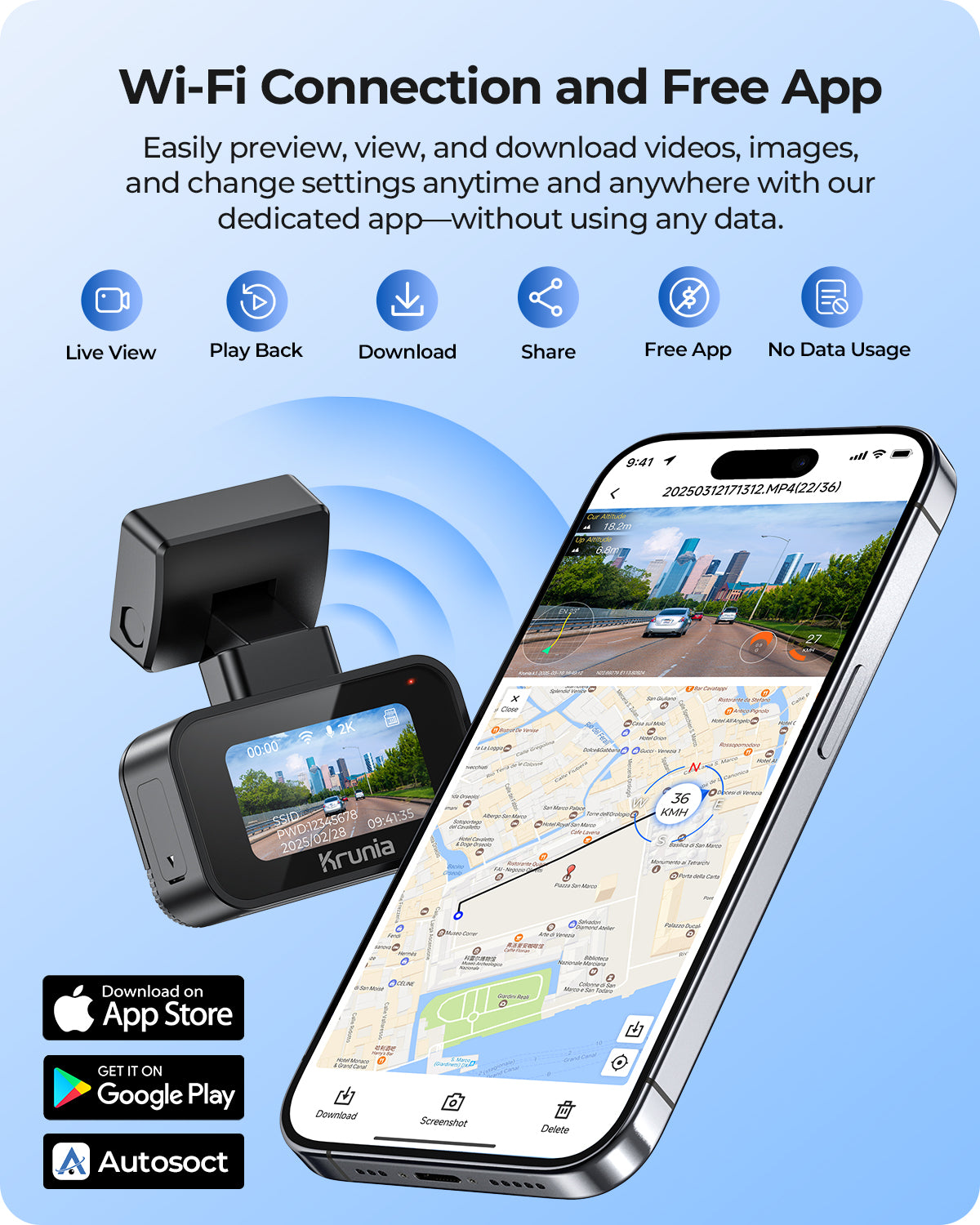 Krunia K1 2K Wi-Fi Dash Cam