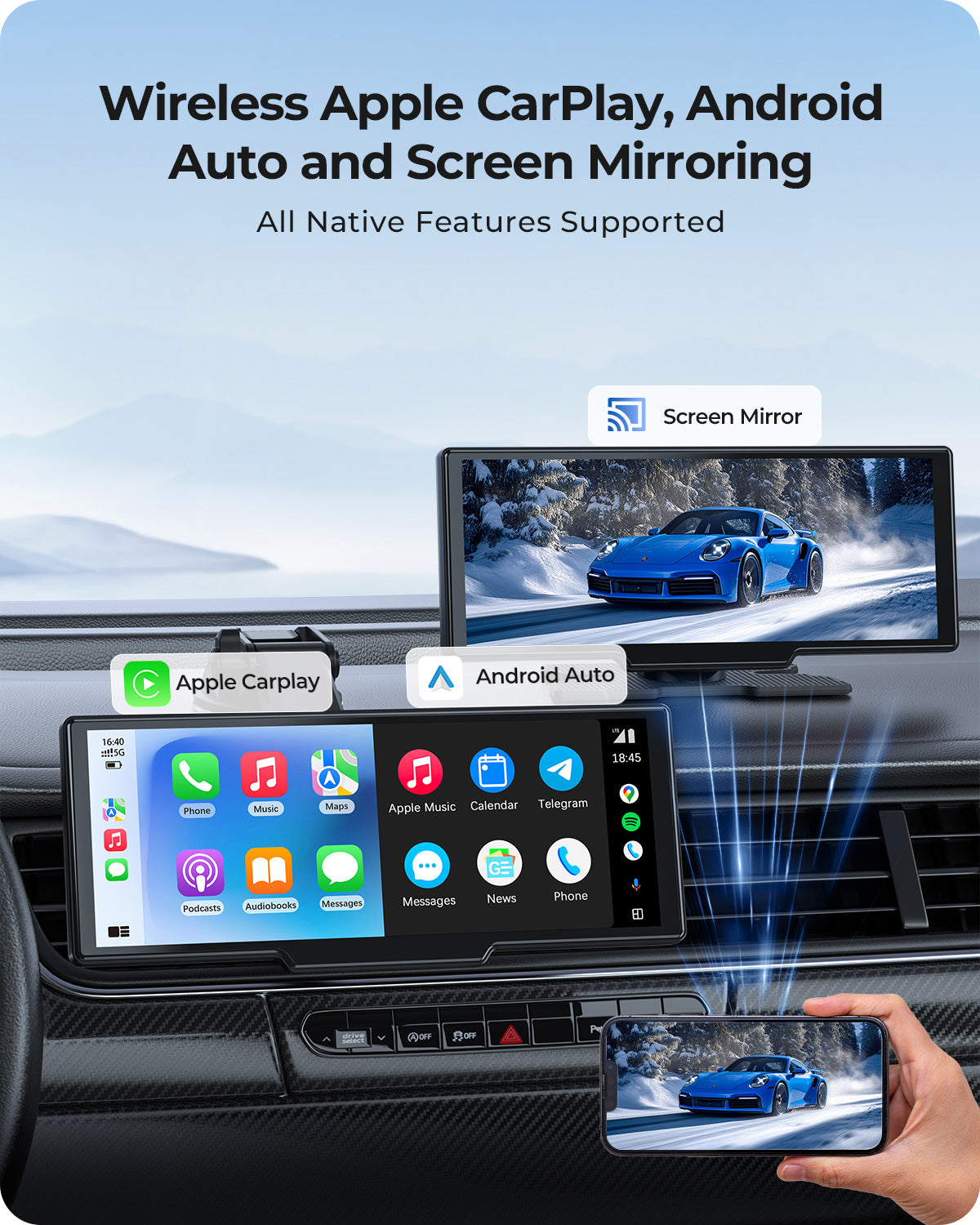 Krunia T93 9.26 Inch Carplay/Android Auto Screen for Car with Dash