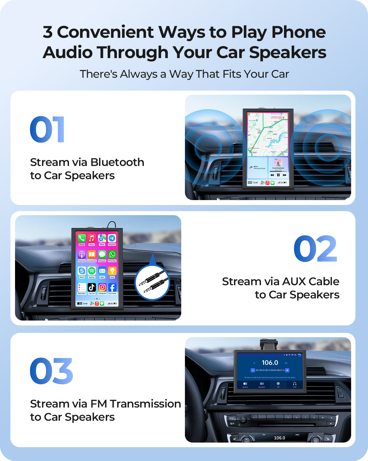 Krunia T95 7 Inch Carplay/Android Auto Screen for Car