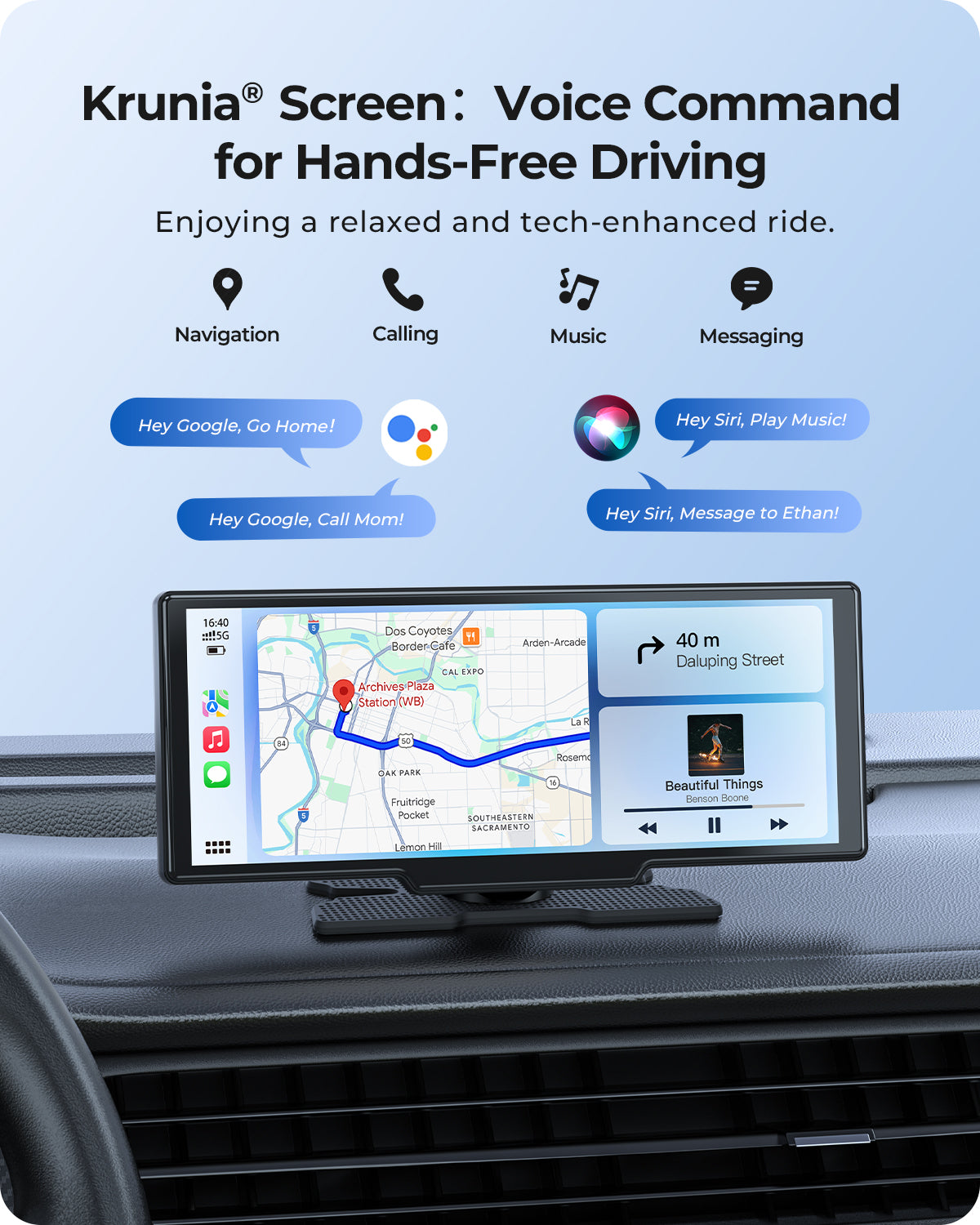 Krunia T93 9.26 Inch Carplay/Android Auto Screen for Car with Dash Cam