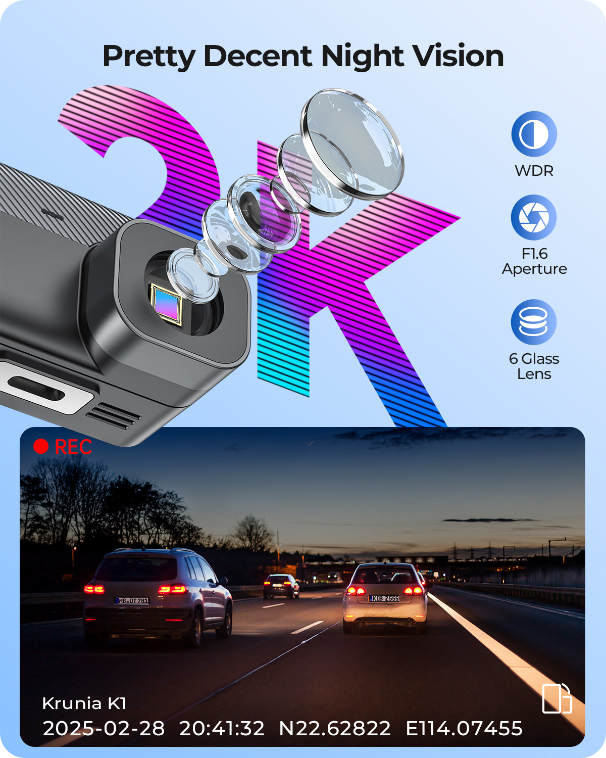 Krunia K1 2K Wi-Fi Dash Cam