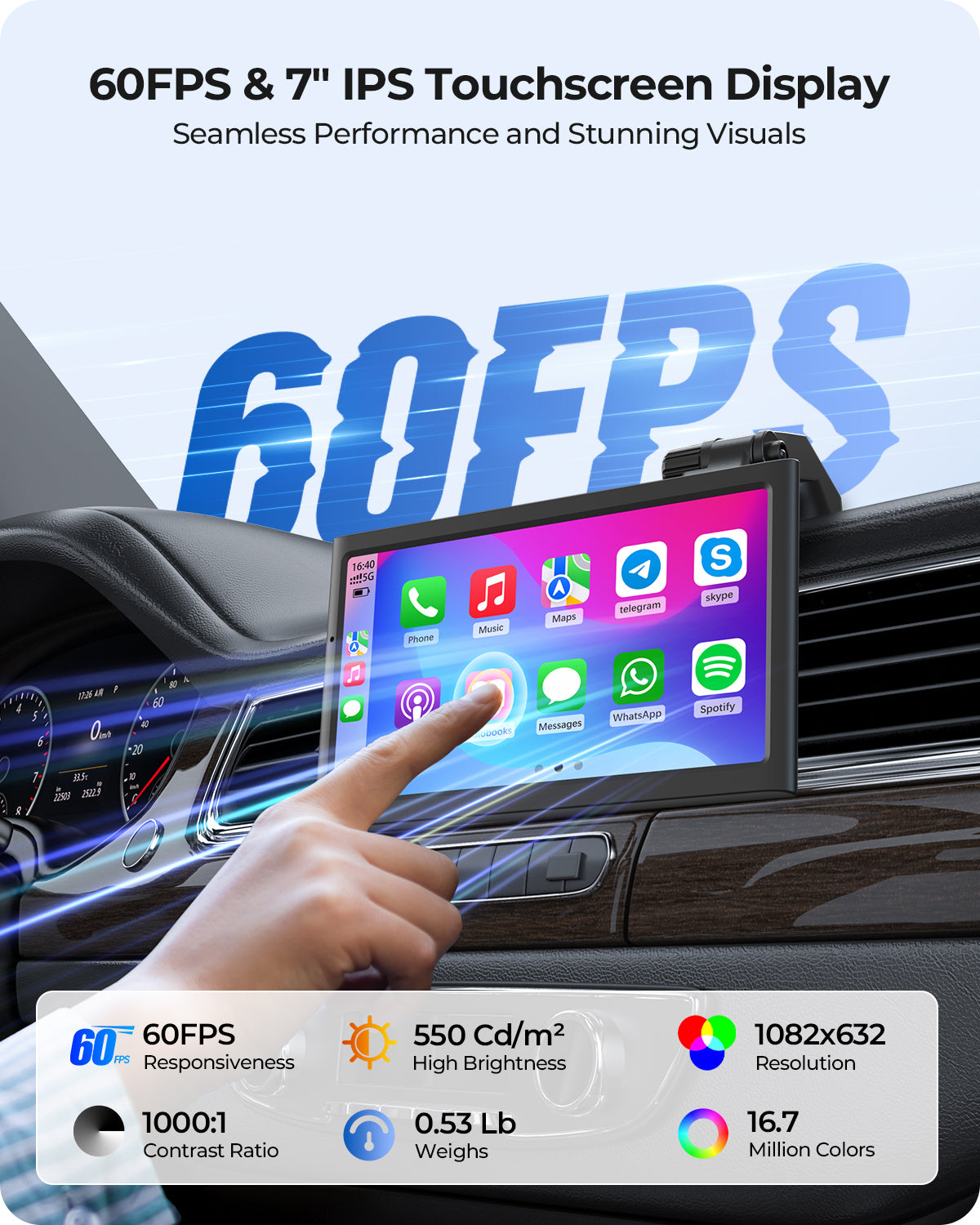 Krunia T95 7 Inch Carplay/Android Auto Screen for Car